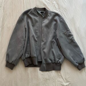 NUDE Blue-Gray Zip-Up Bomber Jacket